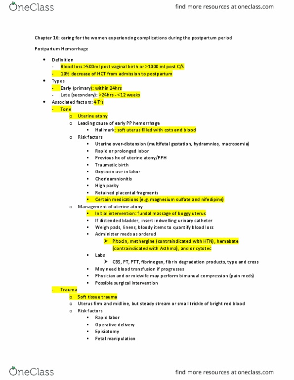 NUR 323 Lecture Notes - Lecture 2: Protamine Sulfate, Tachycardia, Endometritis thumbnail