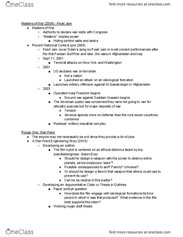 DOC 3 Lecture Notes - Lecture 8: Militarism, Rogue One, Gulf War thumbnail