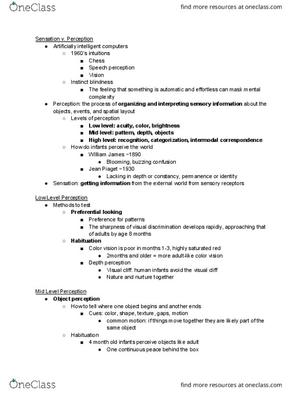 PSYC 101 Lecture Notes - Lecture 4: Pacifier, Jean Piaget, Color Vision thumbnail