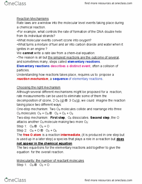 CAS CH 110 Lecture Notes - Lecture 30: Rate-Determining Step, Elementary Reaction, Reaction Mechanism thumbnail