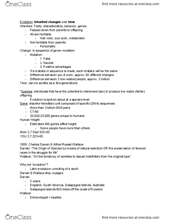 11:216:101 Lecture Notes - Lecture 1: Gene Pool, Plants And Animals, Human Height thumbnail