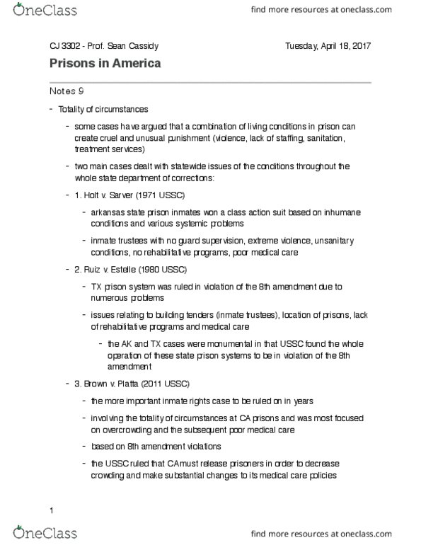 CJ 3302 Lecture Notes - Lecture 9: Fourteenth Amendment To The United States Constitution thumbnail