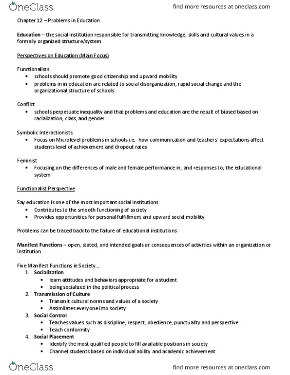 Sociology 2140 Chapter Notes - Chapter 12: Numeracy, Canadian Indian Residential School System, Massive Open Online Course thumbnail