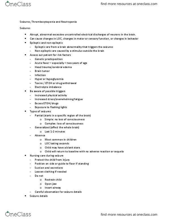 NUR 340L Lecture Notes - Lecture 13: Arteriole, Patient Education, Petechia thumbnail