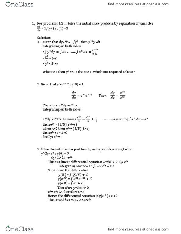 MATH 238 Lecture Notes - Lecture 1: Integrating Factor thumbnail