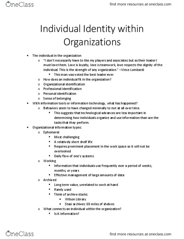 INLS 385 Lecture Notes - Lecture 7: Organizational Identification, Stasi thumbnail
