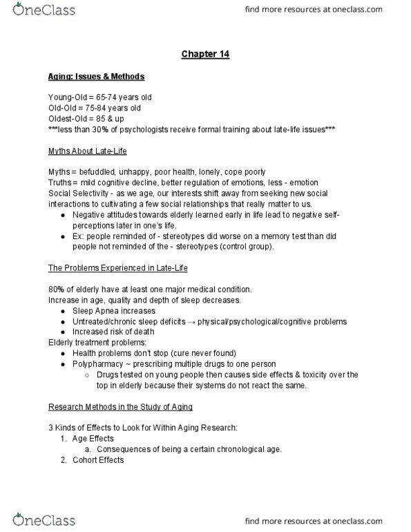 PSCH 270 Chapter Notes - Chapter 14: Genetic Disorder, Cholinesterase, Midlife Crisis thumbnail