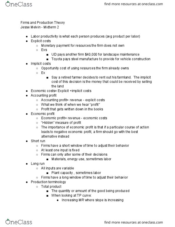 ECON101 Lecture Notes - Lecture 6: Diminishing Returns, Marginal Product, Landscape Maintenance thumbnail