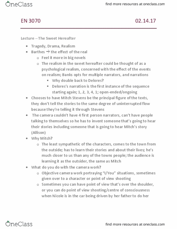 EN 3070 Lecture Notes - Lecture 3: Latrodectus, Demolition Derby, Multiperspectivity thumbnail