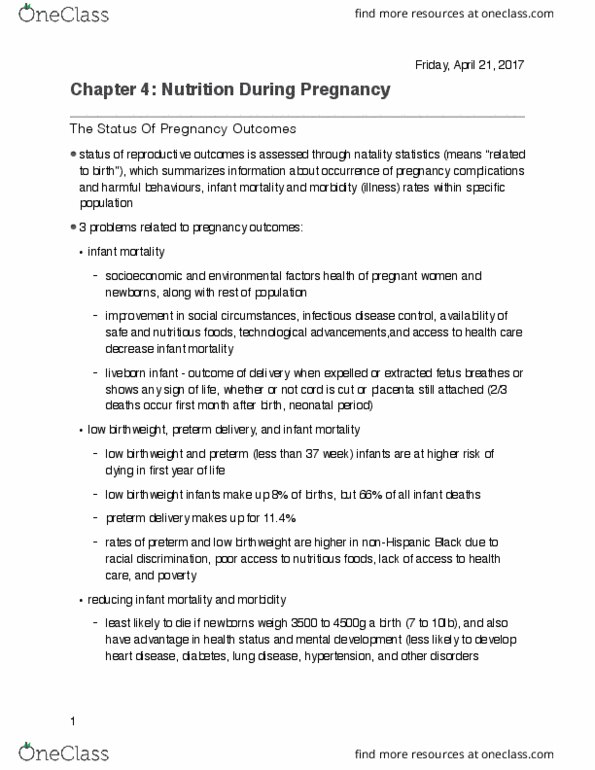 NUTR 2050 Chapter Notes - Chapter 4: Ovulation, Catabolism, Gestational Age thumbnail