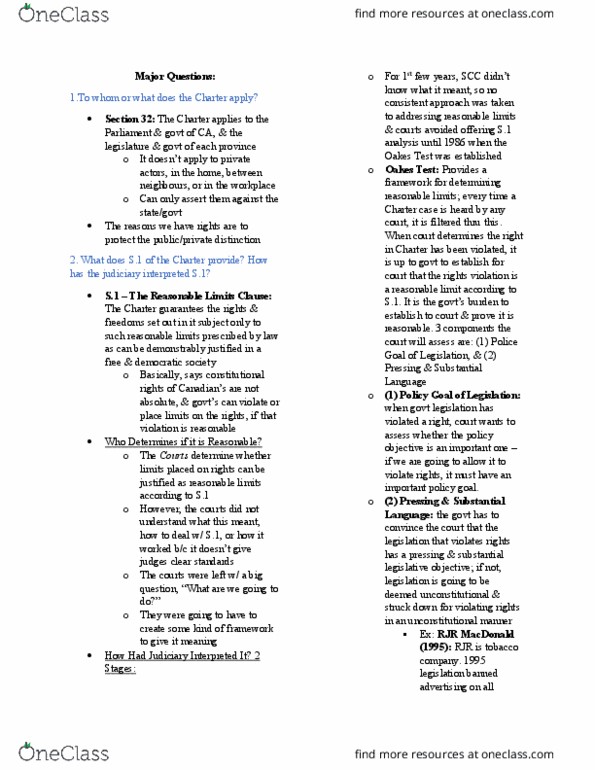 Political Science 2230E Lecture Notes - Lecture 4: Supremacy Clause, Section 33 Of The Canadian Charter Of Rights And Freedoms, Quebec French thumbnail