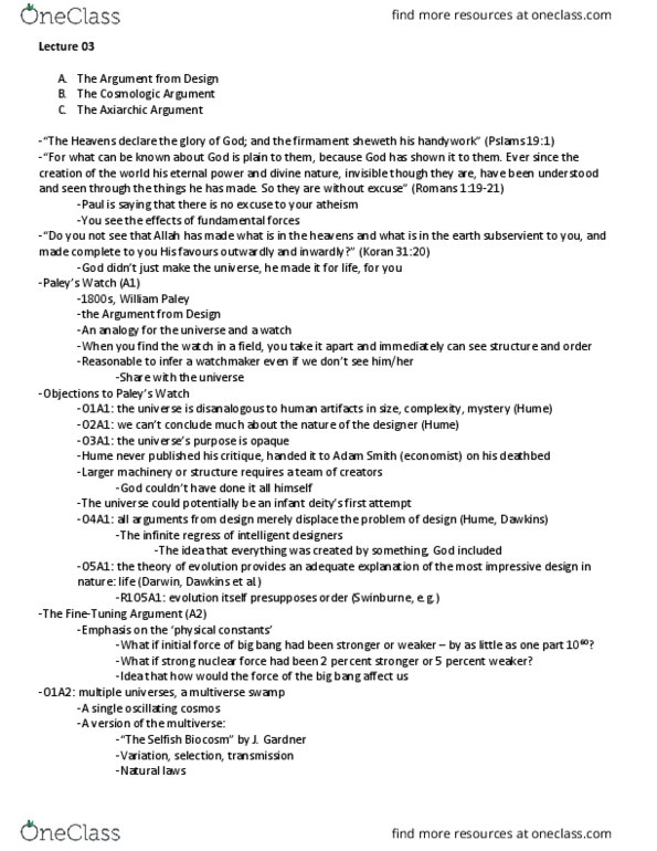 PHL 110 Lecture Notes - Lecture 3: Theism, Big Bang, Firmament thumbnail