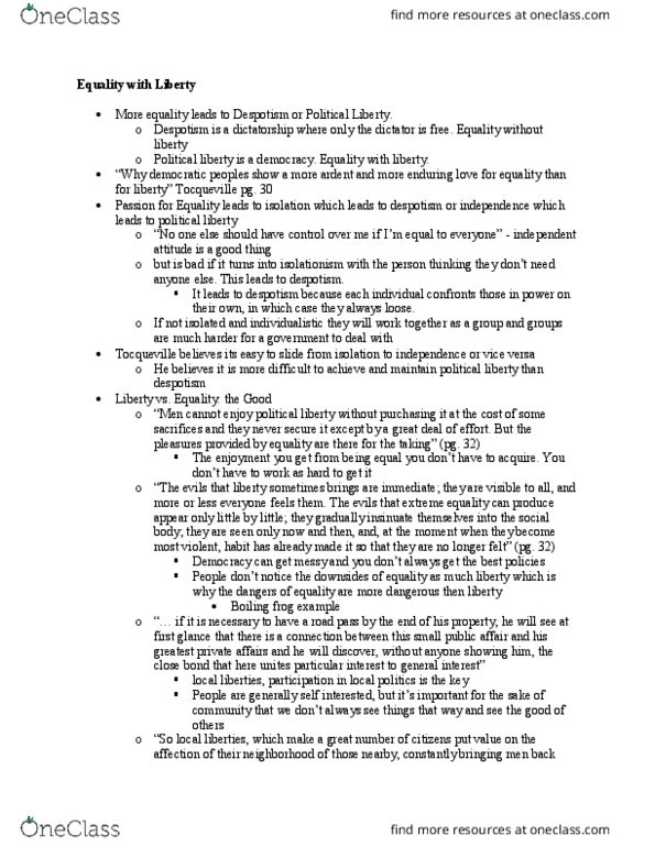 POL_SC 1100 Lecture Notes - Lecture 3: Democracy Index, Alexis De Tocqueville thumbnail