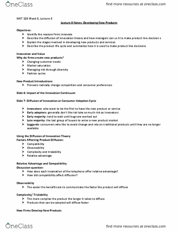 MKT 100 Lecture Notes - Lecture 8: Fluoride, Reverse Engineering, Clorox thumbnail