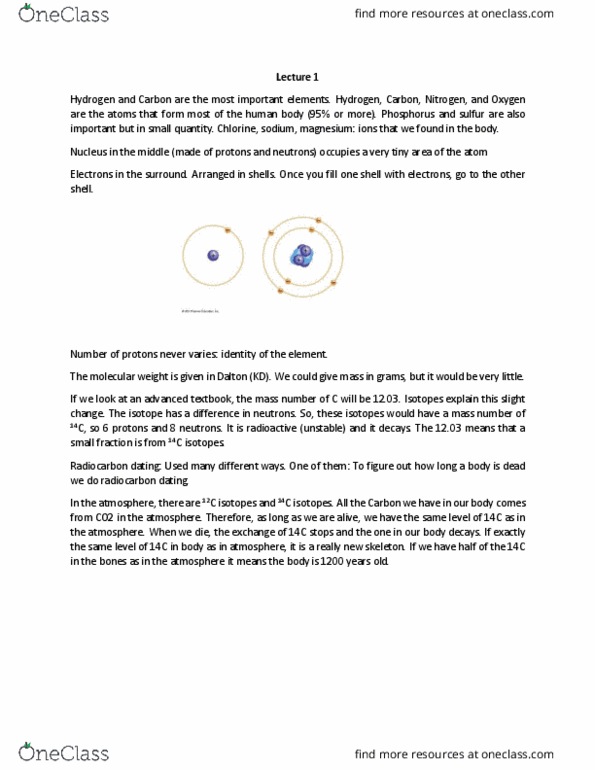 BIOL 112 Lecture Notes - Lecture 1: Radiocarbon Dating, Hydrogen Atom, Chlorine thumbnail