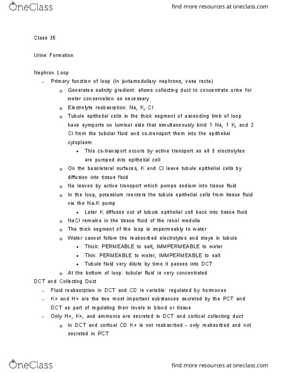 BIOL 1119 Lecture Notes - Lecture 35: Posterior Pituitary, Hypocalcaemia, Afferent Arterioles thumbnail