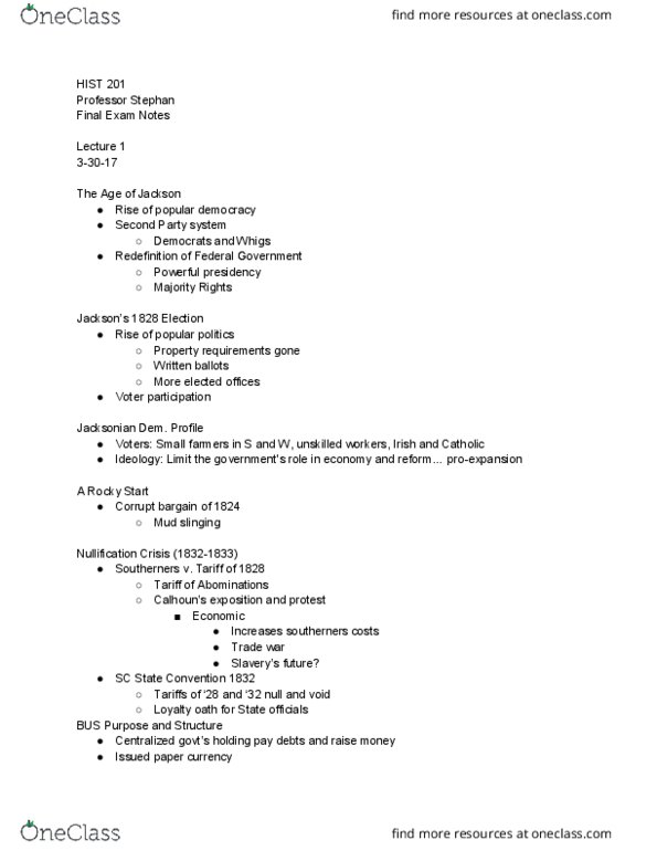 HIST 201 Lecture Notes - Lecture 1: Scalawag, Vicksburg, Mississippi, Thaddeus Stevens thumbnail