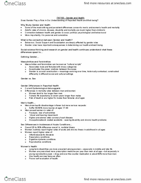 FNF 100 Lecture Notes - Lecture 9: Menopause, Coronary Artery Disease, Psychosis thumbnail