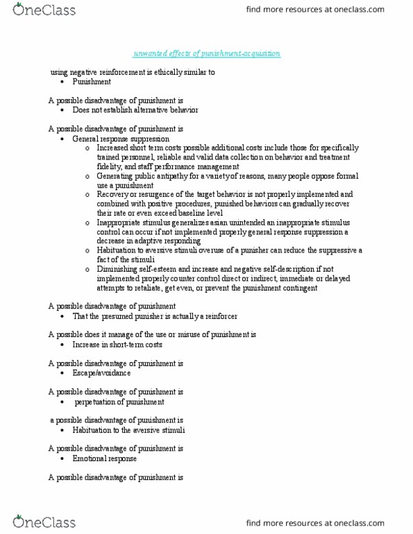 PSY 3010 Lecture Notes - Lecture 10: Reinforcement, Stimulus Control, Habituation thumbnail
