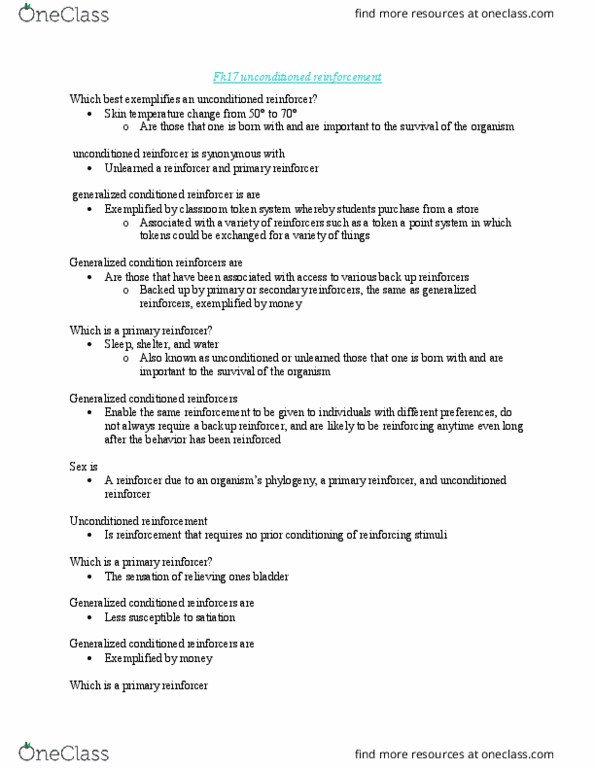 PSY 3010 Lecture Notes - Lecture 20: Reinforcement thumbnail