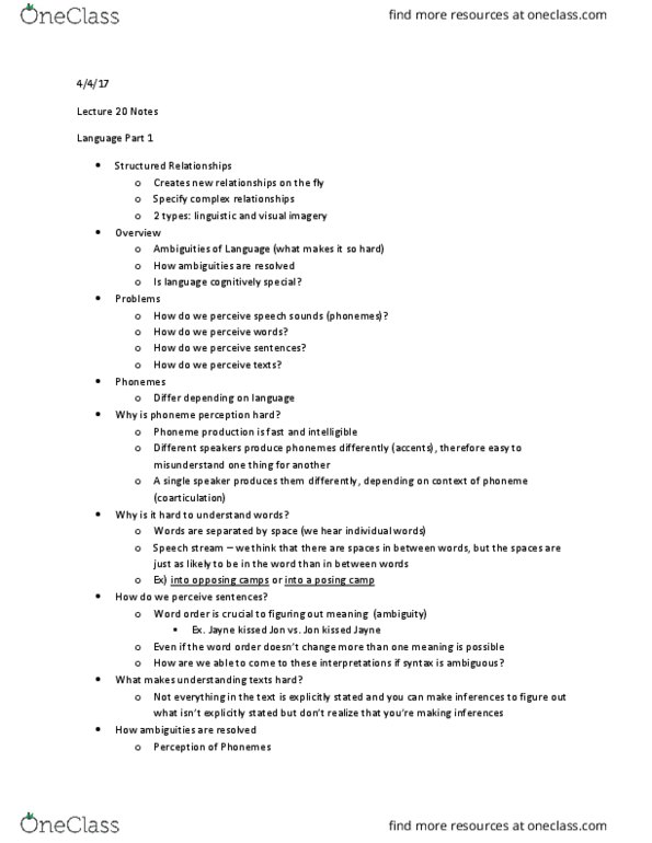 PSYC 2150 Lecture Notes - Lecture 18: Word Processor, Phoneme thumbnail