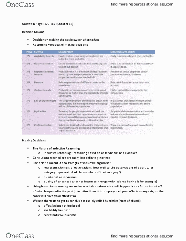 PSYC 2150 Chapter Notes - Chapter 13: Prefrontal Cortex, Confirmation Bias, Risk Aversion thumbnail