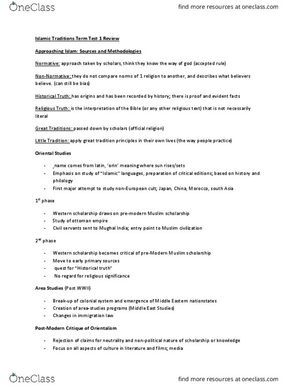 HUMA 1845 Chapter Notes - Chapter 1-6: Banu Hashim, Axial Age, Khawarij thumbnail