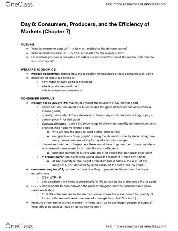 ECON 1 Lecture 8: Day 8: Consumers, Producers, and the Efficiency of Markets (Chapter 7) thumbnail
