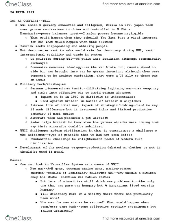 HIST 1011 Lecture Notes - Lecture 1: Warsaw Pact, Master Of Surgery, League Of Nations Mandate thumbnail