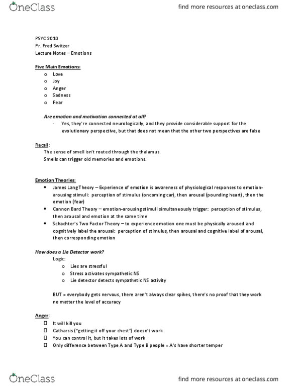 PSYCH 2010 Lecture Notes - Lecture 13: Thalamus thumbnail