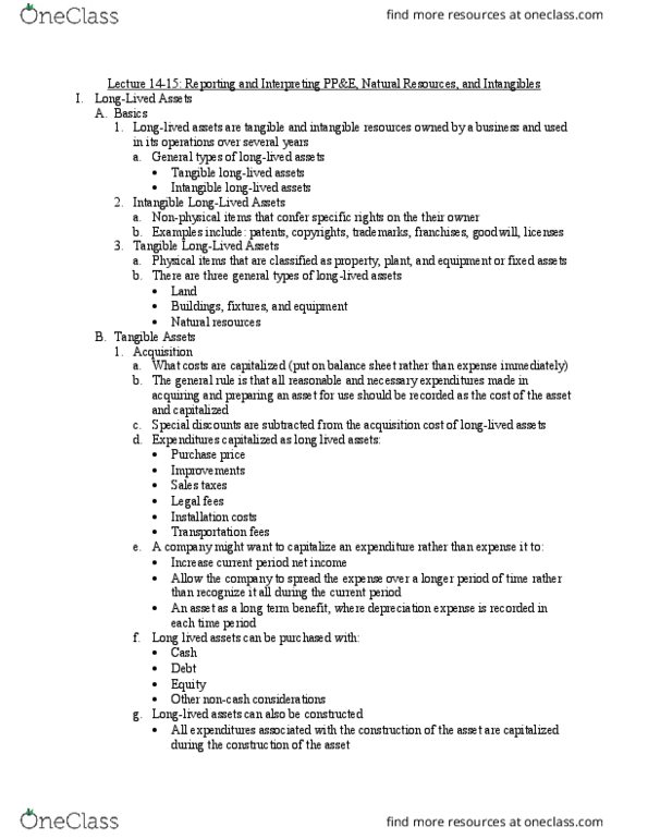 Accounting ACCT 2610 Lecture Notes - Lecture 14: Financial Statement, Asset, Intangible Asset thumbnail