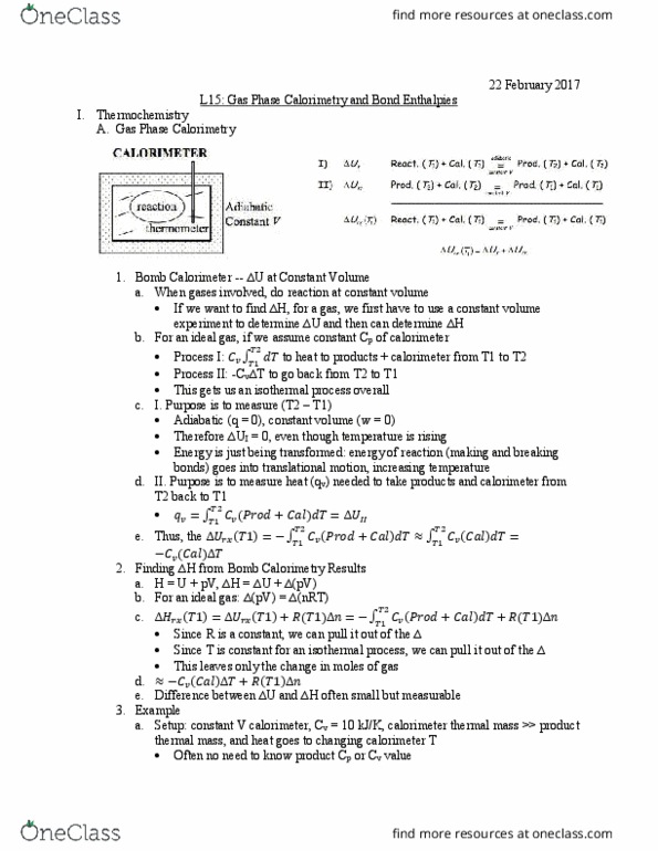 University College - Chemistry Chem 402 Lecture Notes - Lecture 15: Joule, Thermal Mass, Isothermal Process thumbnail