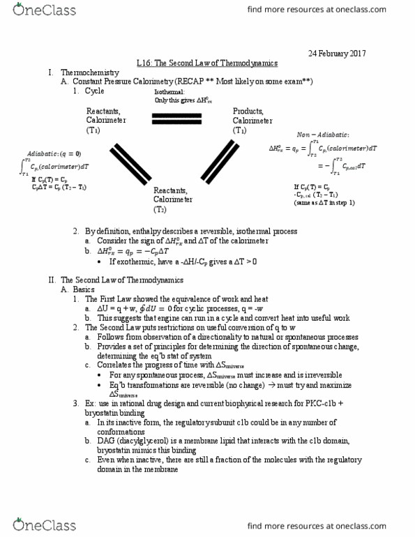 University College - Chemistry Chem 402 Lecture Notes - Lecture 16: Carnot Cycle, Isothermal Process, Adiabatic Process thumbnail