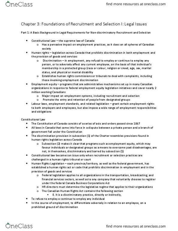Management and Organizational Studies 3385A/B Lecture Notes - Lecture 3: Harvard Step Test, Fide, Canadian Human Rights Act thumbnail