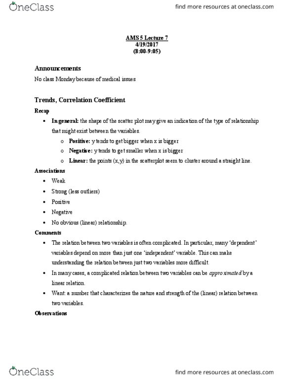 AMS 5 Lecture Notes - Lecture 7: Joule, Shoe Size, Confounding thumbnail