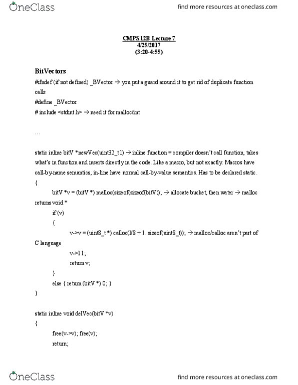 CSE 15 Lecture Notes - Lecture 7: C String Handling, Test Harness, C Dynamic Memory Allocation thumbnail