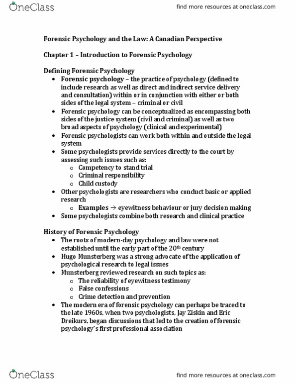 PSYC 268 Chapter Notes - Chapter 1: Human Behaviour, Precedent, Doctor Of Psychology thumbnail