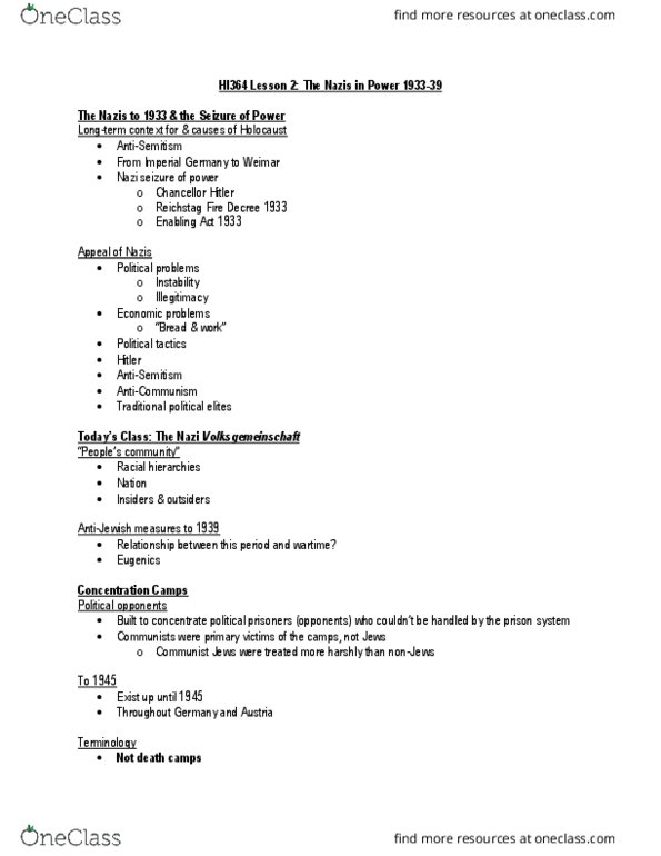 HI364 Lecture Notes - Lecture 2: Compulsory Sterilization, Social Isolation, Racial Hygiene thumbnail