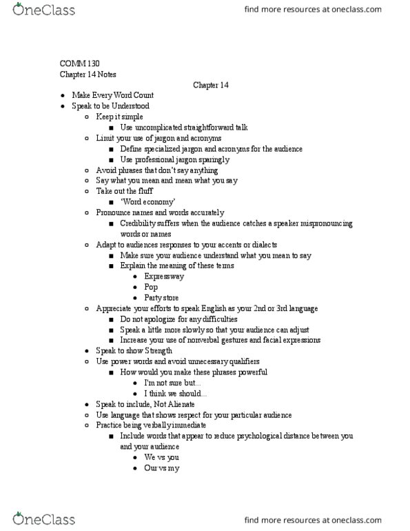 COMM 130 Lecture Notes - Lecture 14: Eye Contact, Impression Formation, Nonverbal Communication thumbnail