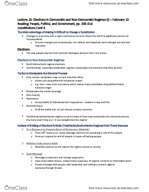 POLS 1150 Lecture Notes - Lecture 15: Safety Valve, Early Warning System, Electoral Fraud thumbnail