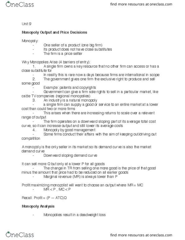 ECON 1B03 Lecture Notes - Lecture 9: Takers, Price Discrimination, Market Power thumbnail