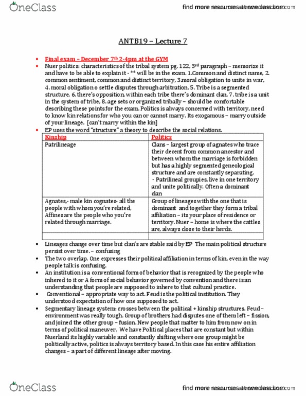 ANTB19H3 Lecture Notes - Lecture 1: Indirect Rule, Dynamic Equilibrium, Feud thumbnail