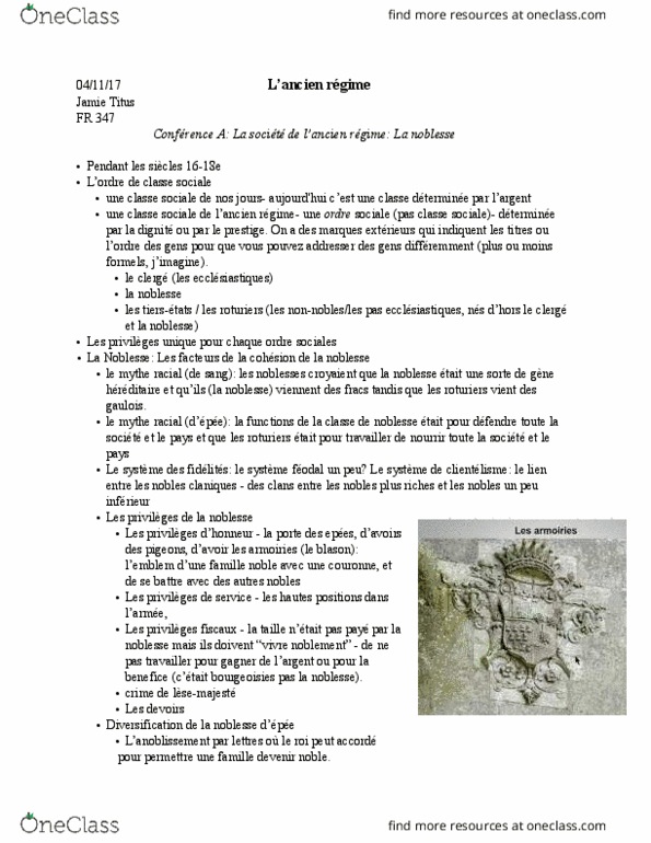 FRENCH 347 Lecture Notes - Lecture 1: Concino Concini, Dune, Blason thumbnail