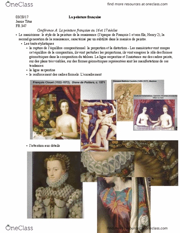 FRENCH 347 Lecture Notes - Lecture 4: Gian Lorenzo Bernini, Jean Clouet, Voir thumbnail