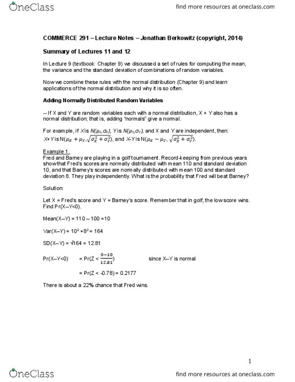 COMM 291 Lecture Notes - Lecture 11: Household Income, Central Limit Theorem, Binomial Distribution thumbnail