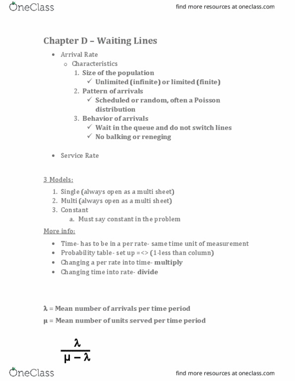 MSOM 3101 Lecture Notes - Lecture 11: Poisson Distribution thumbnail