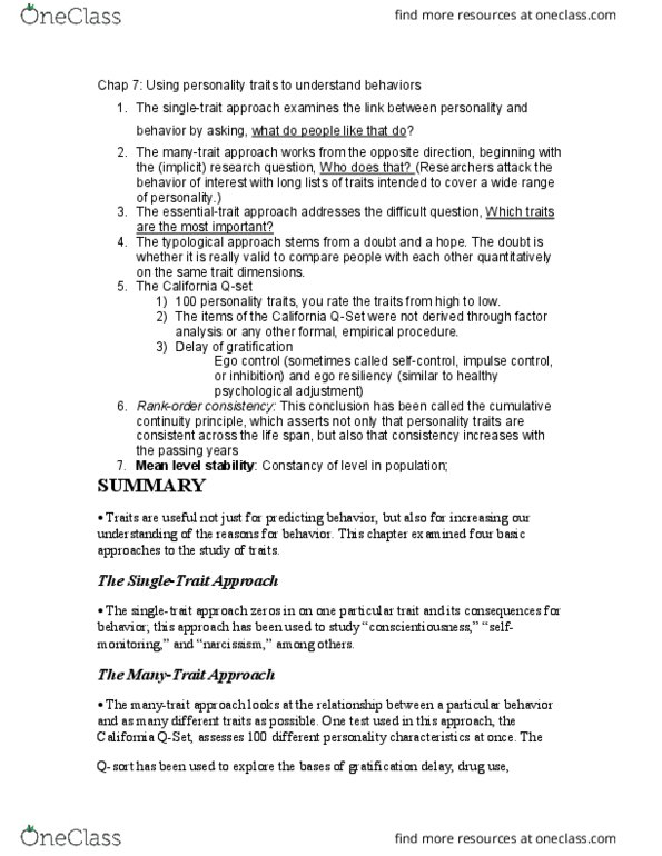 PSY 321 Chapter Notes - Chapter 7: Personality Development, Agreeableness, Continuity Equation thumbnail