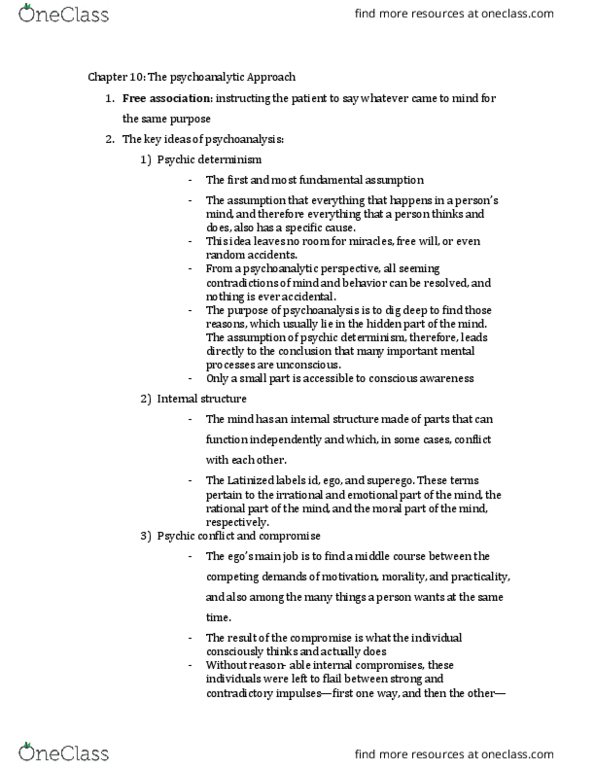 PSY 321 Chapter Notes - Chapter 10: Dream Interpretation, Psychoanalytic Theory, Countertransference thumbnail