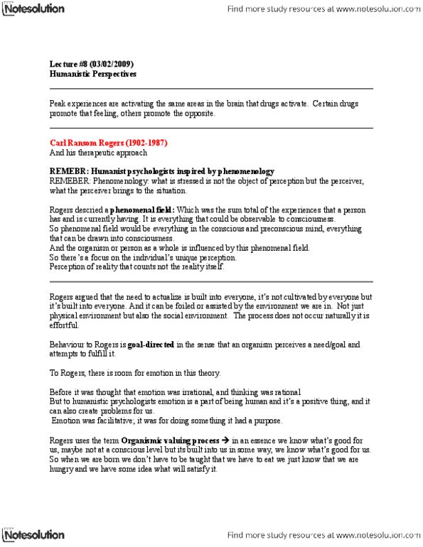 PSY 751 Lecture Notes - Peak Experience, Neurosis, Unconditional Positive Regard thumbnail