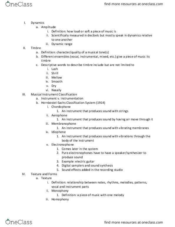 MUSC 324 Lecture Notes - Lecture 3: Synthesizer, Heterophony, Homophony thumbnail